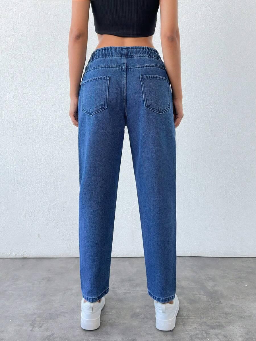 NIEBIESKIE SPODNIE JEANS wiązanie