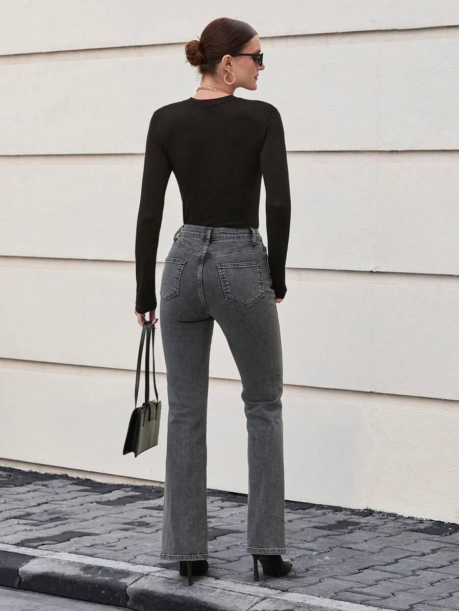 SZARE SPODNIE JEANS WYSOKI STAN
