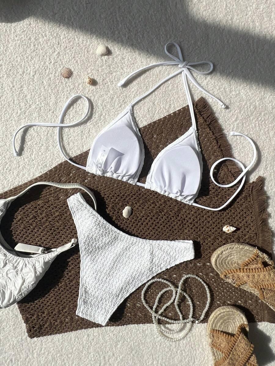 BIAŁY KOMPLET BIKINI TEKSTURA 