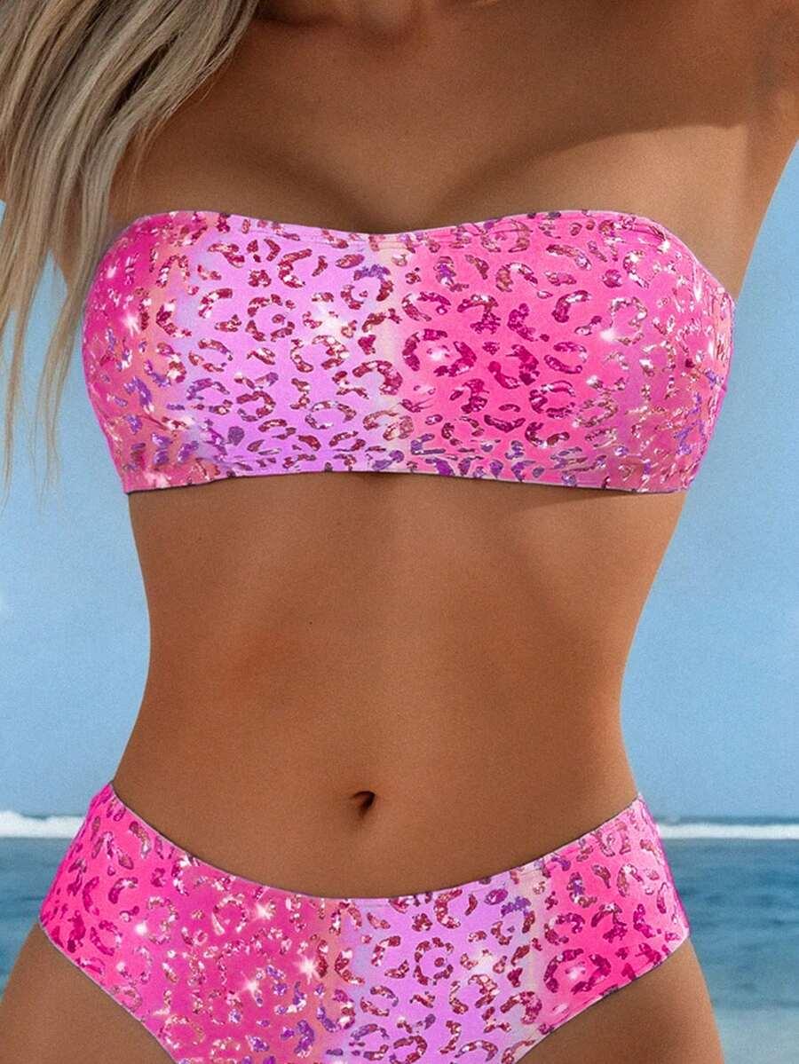 RÓŻOWY KOMPLET BIKINI ANIMAL PRINT