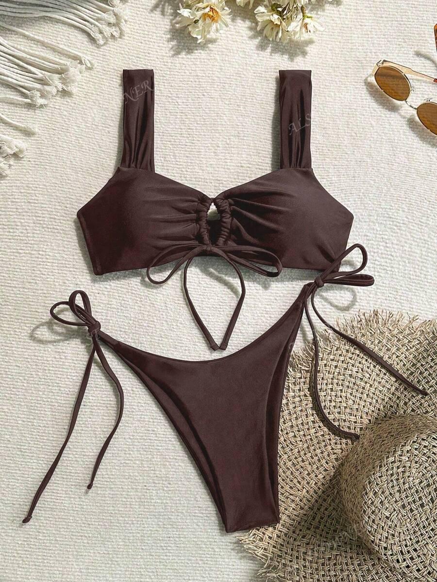 BRĄZOWY DÓŁ OD BIKINI WIĄZANIE 