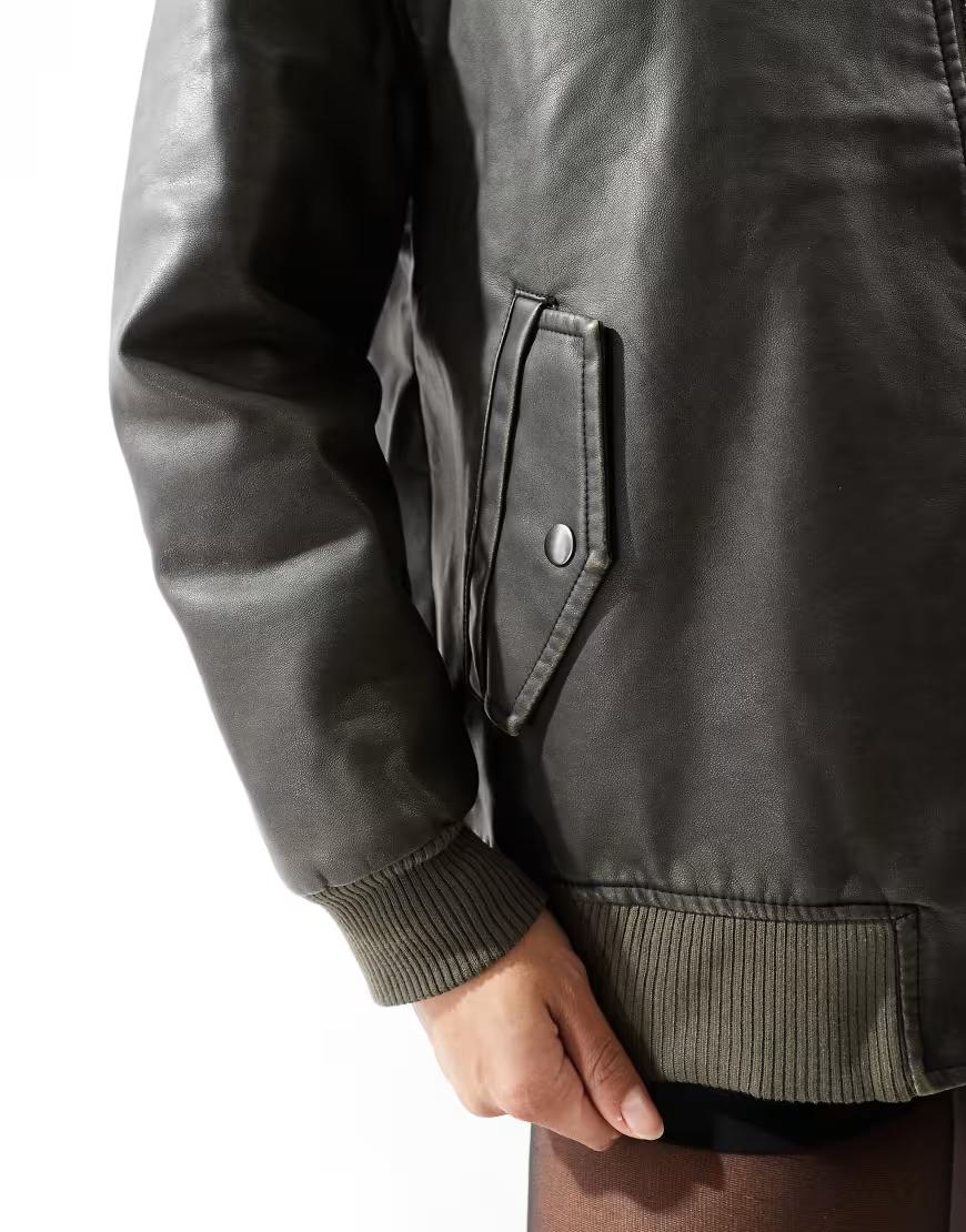 KURTKA BOMBER IMITACJA SKÓRY ZIP