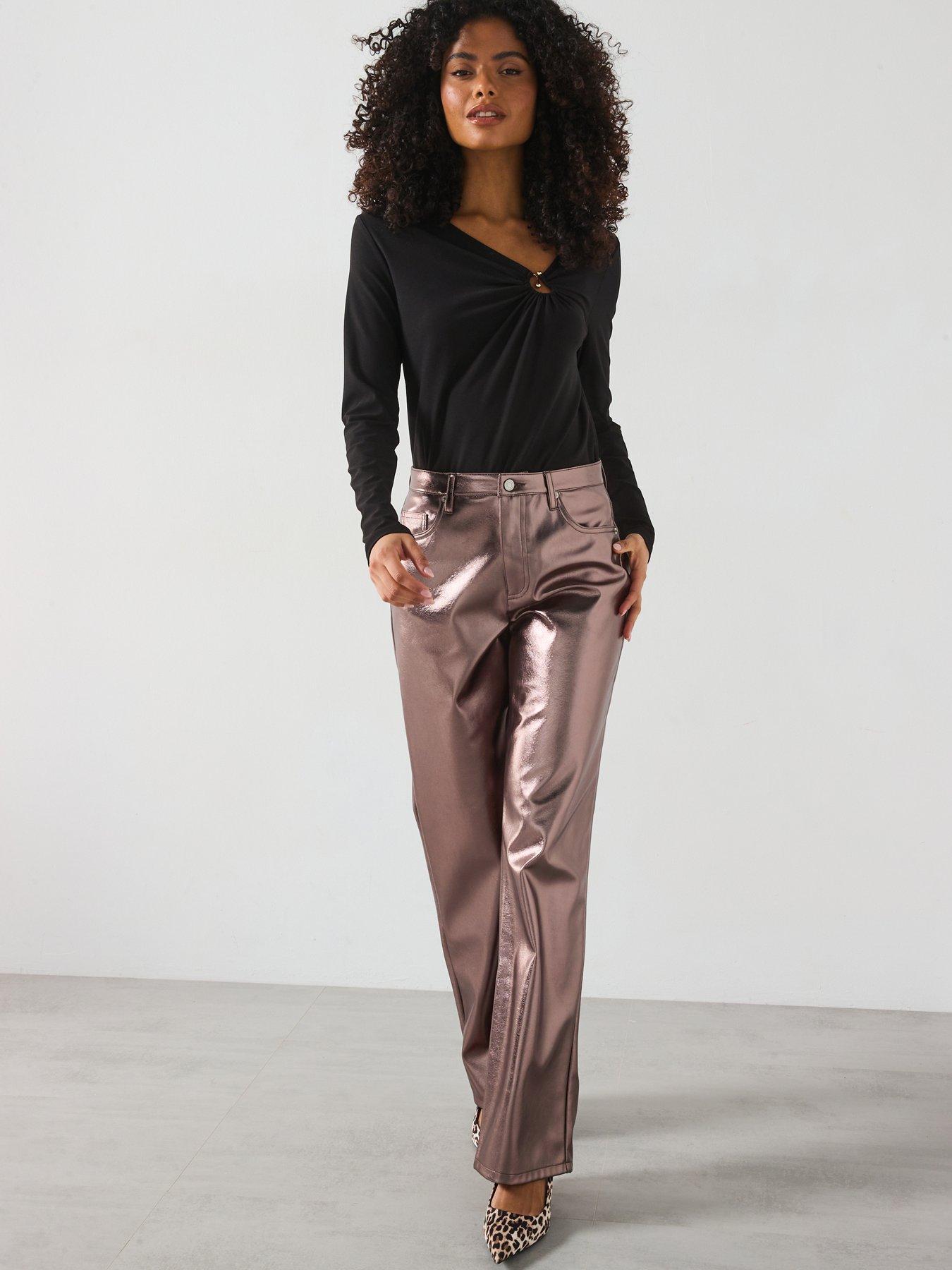 VERO MODA METALICZNE SPODNIE DAMSKIE 