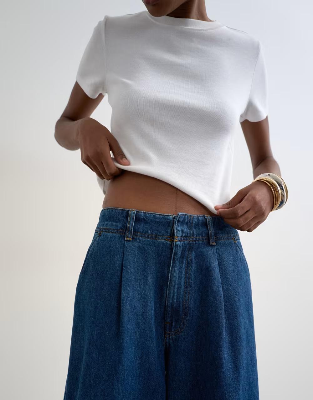 NIEBIESKIE SPODNIE JEANS SZEROKIE NOGAWKI
