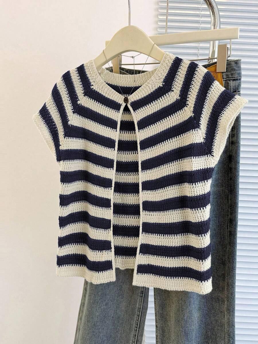 sweter krótki rękaw wzór paski 