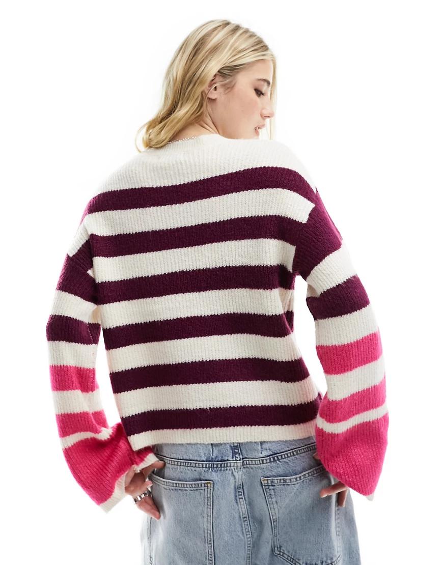 klasyczny sweter w paski kontrast okrągły dekolt
