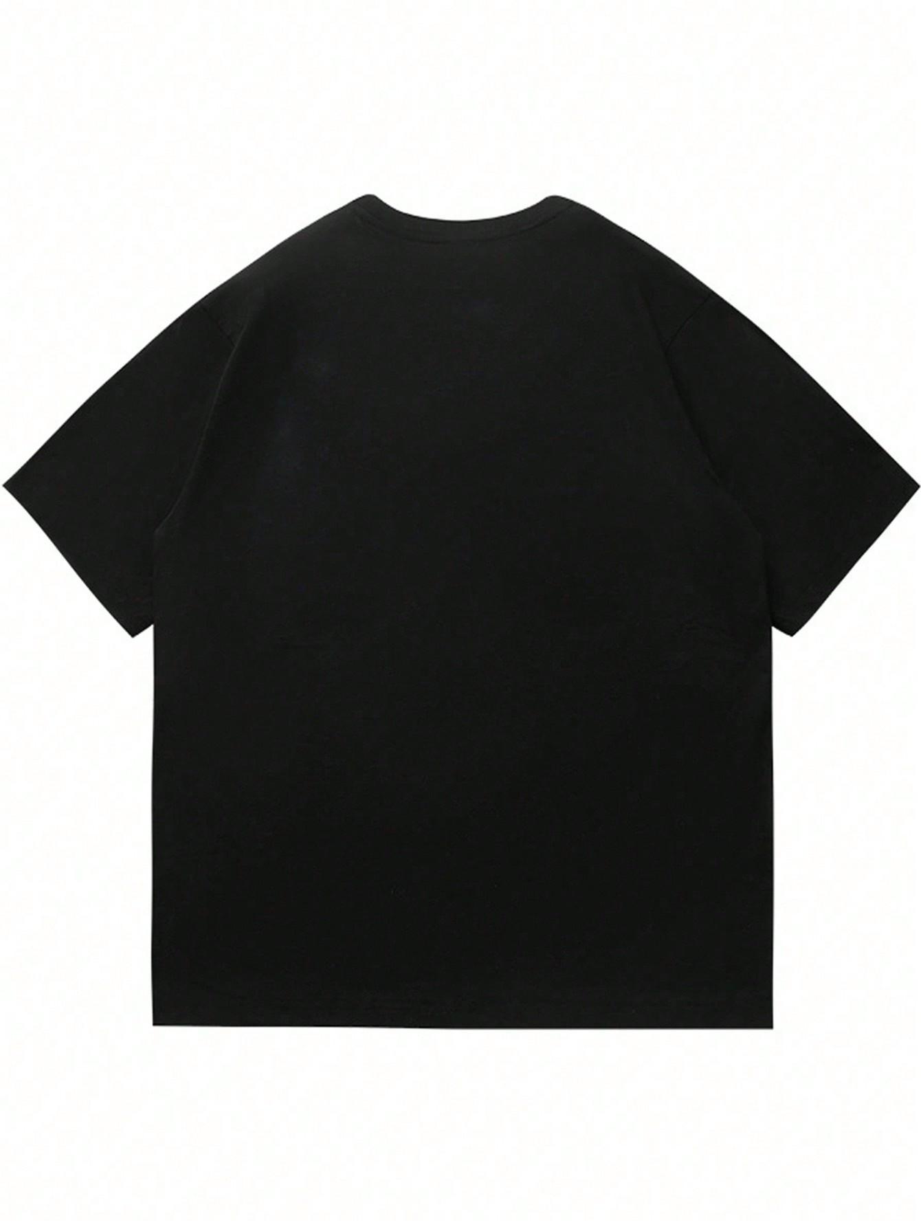 czarny t-shirt okrągły dekolt