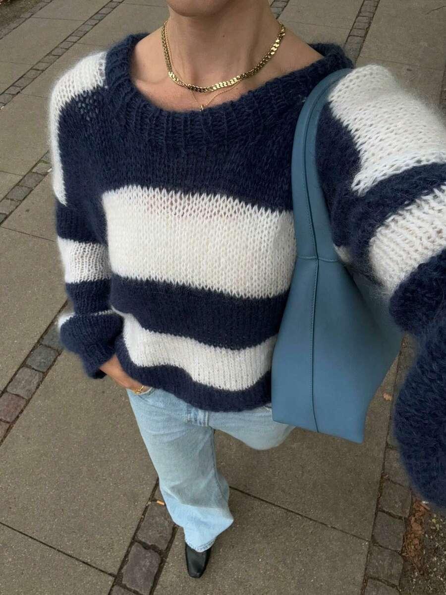 sweter w paski z domieszką wełny