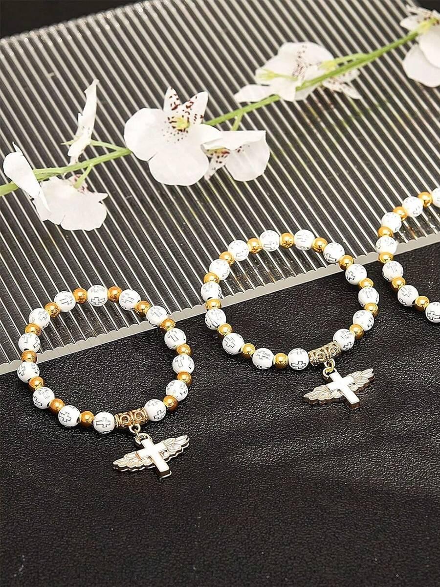 złota bransoletka krzyżyk 2-pack