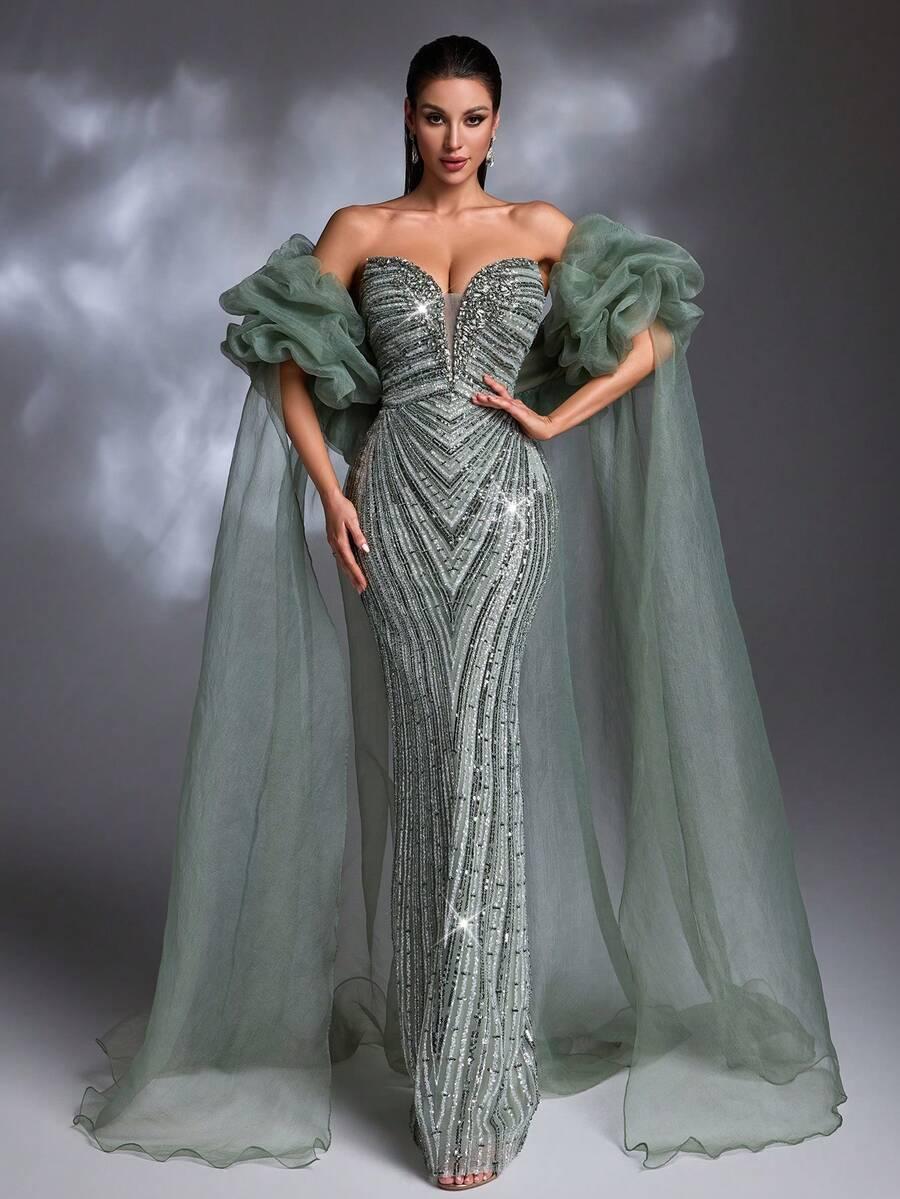 ELEGANCKA SUKIENKA MAXI Z CEKINAMI