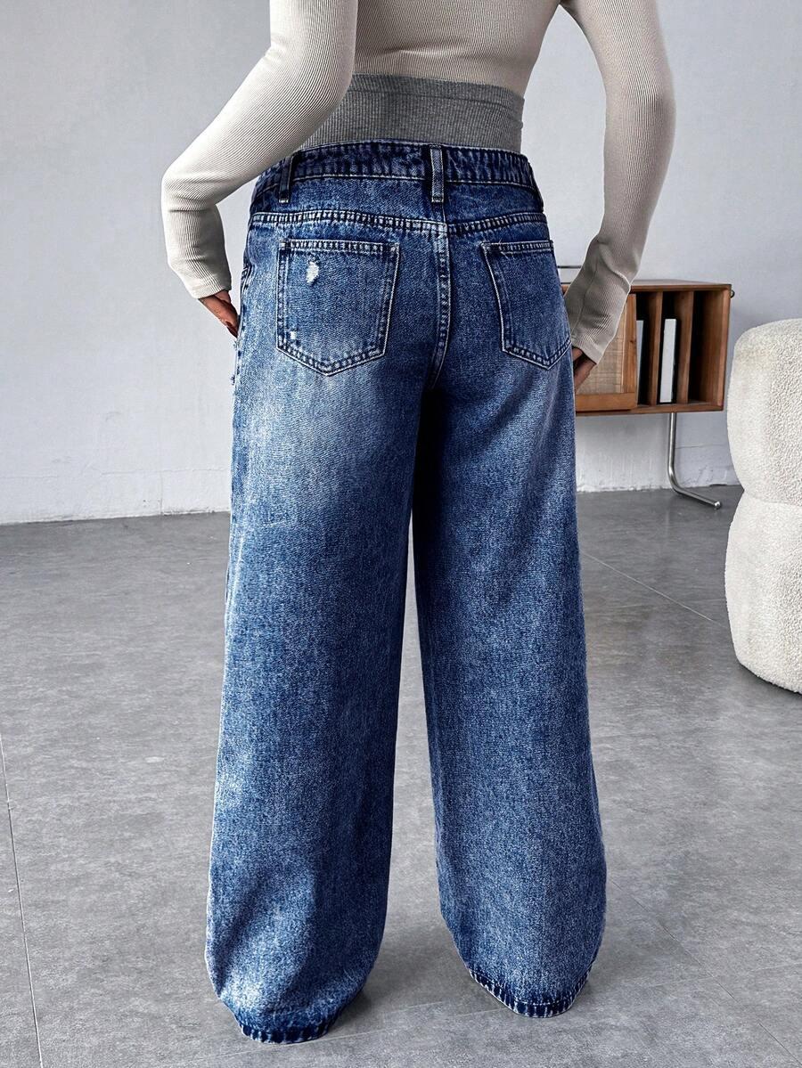 NIEBIESKIE SPODNIE CIĄŻOWE JEANS
