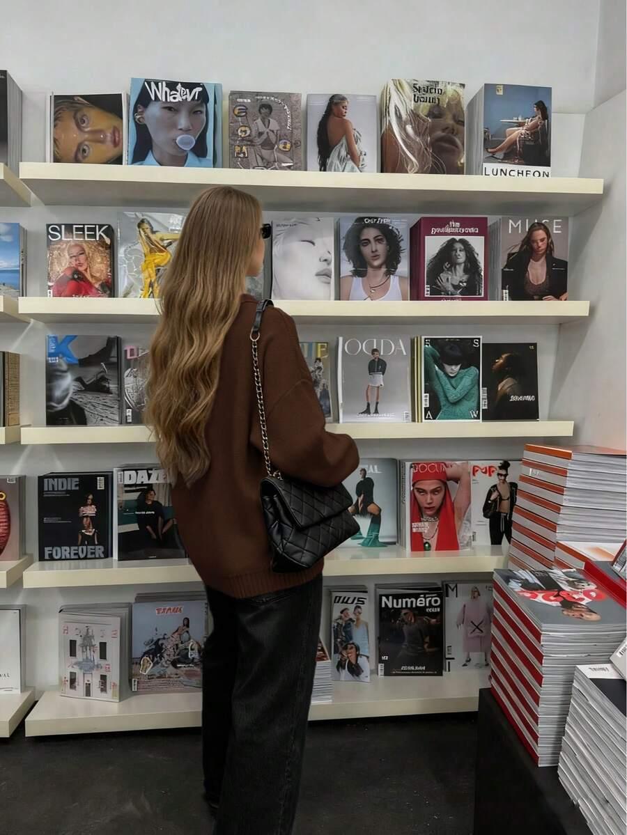 BRĄZOWY SWETER OKRĄGŁY DEKOLT 