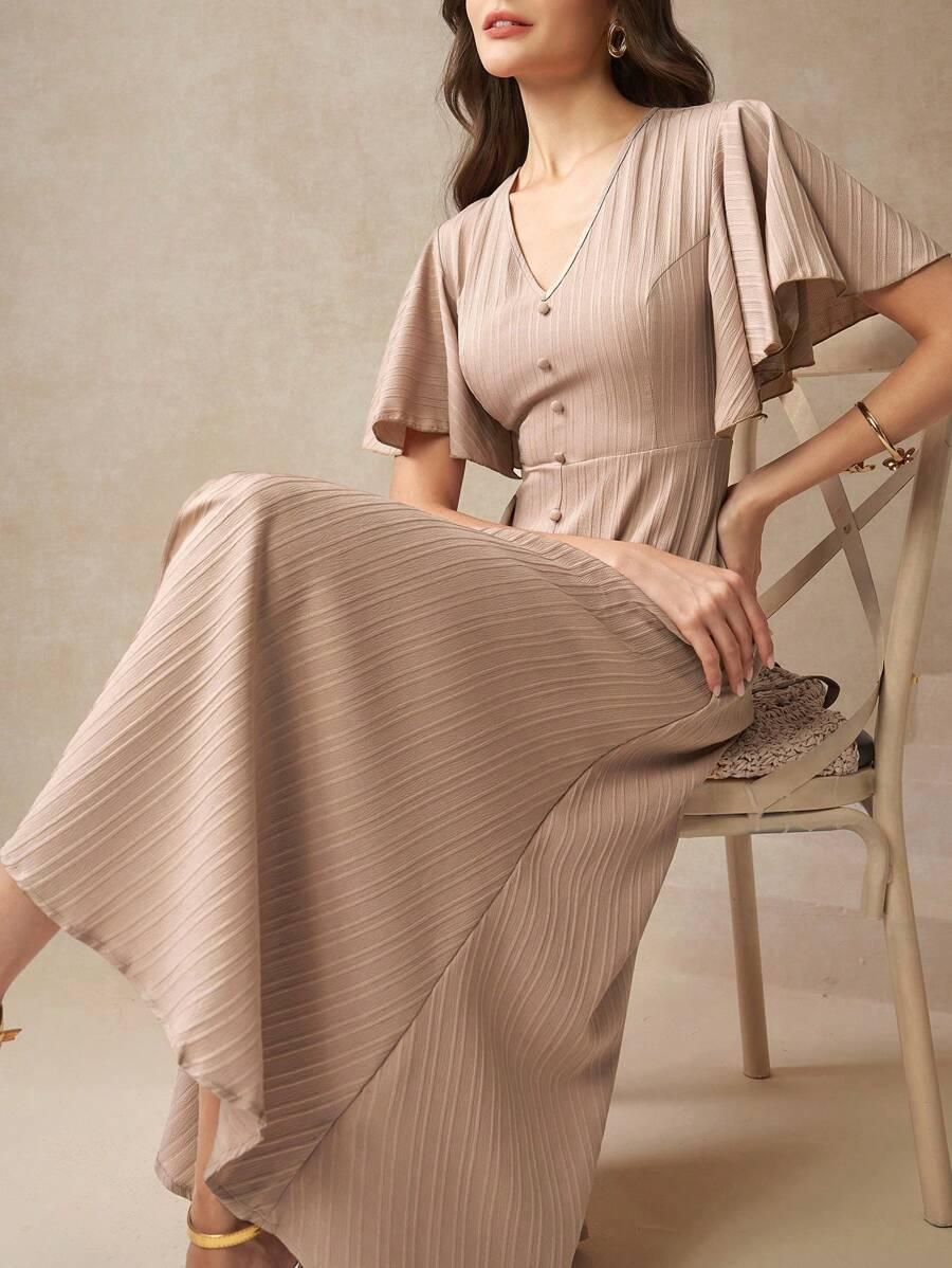 beżowa sukienka v neck