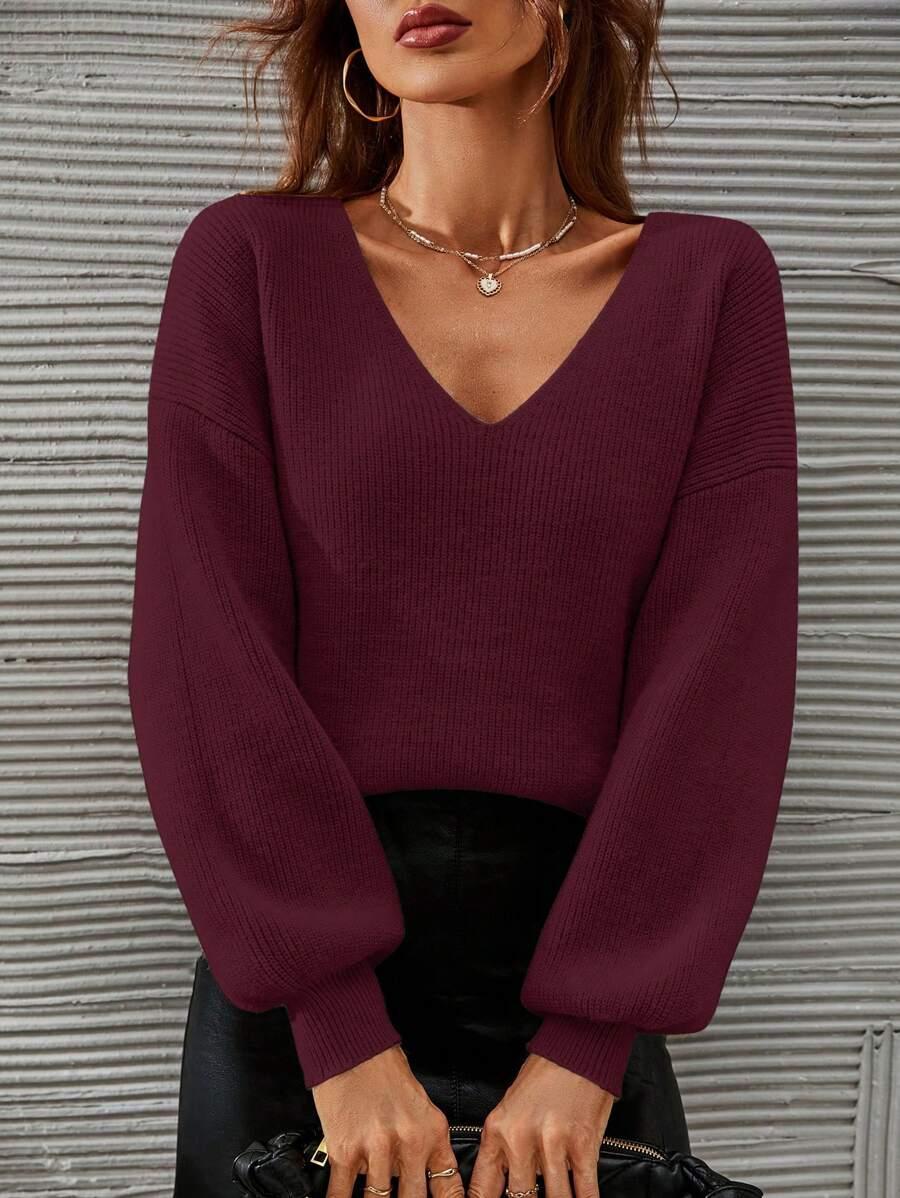 bordowy sweter v-neck