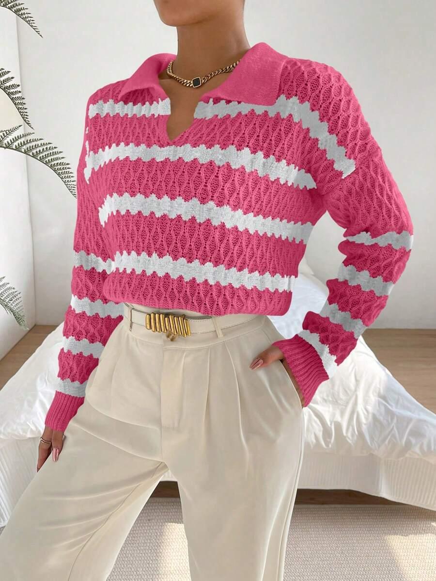 SWETER W PASKI Z KOŁNIERZEM