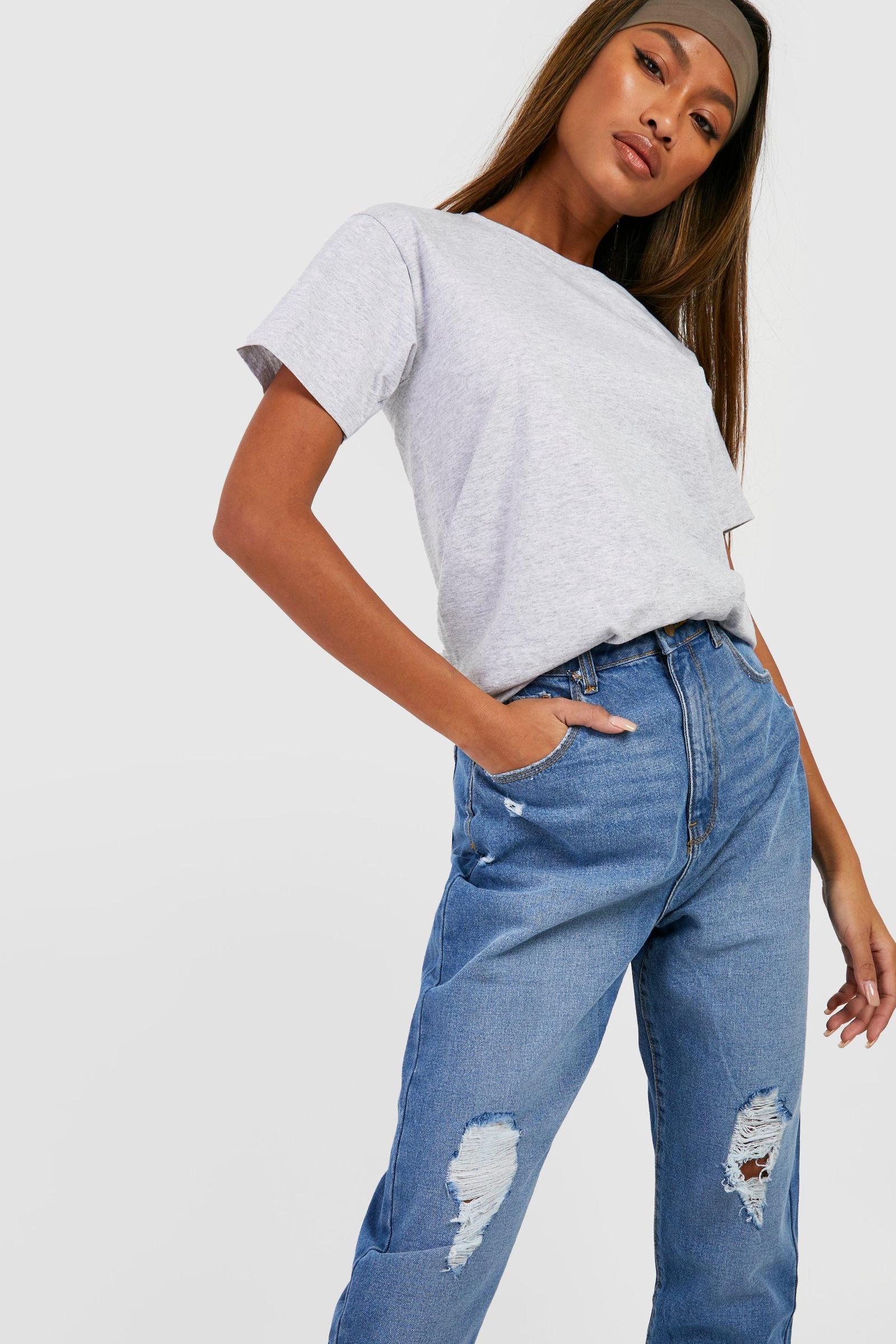 MOMJEANS DŻINSY Z WYSOKIM STANEM PRZETARCIA