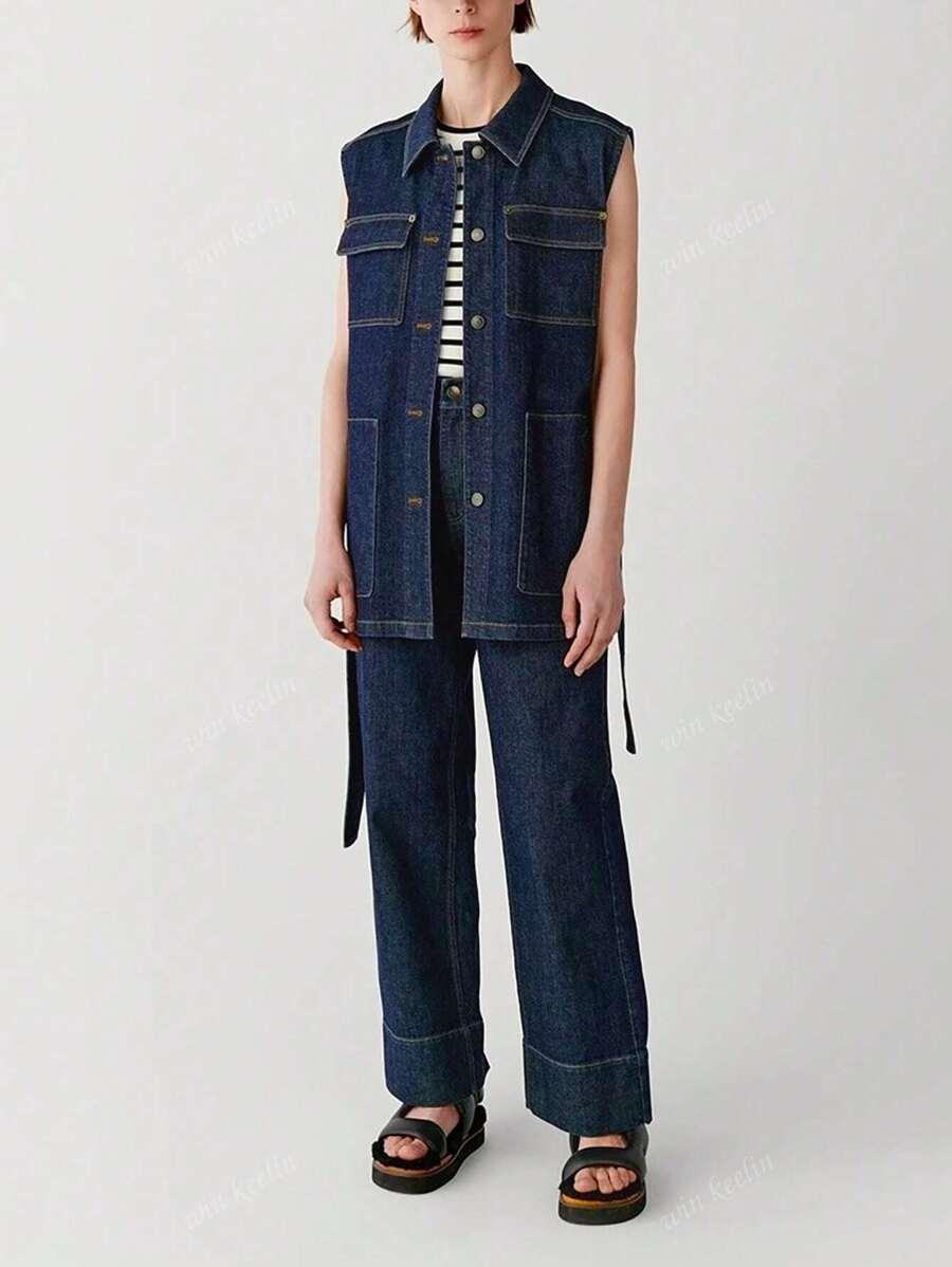 GRANATOWA KAMIZELKA JEANS