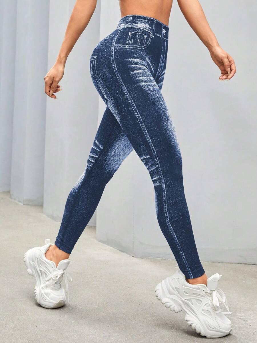 NIEBIESKIE LEGGINSY IMITACJA JEANSU