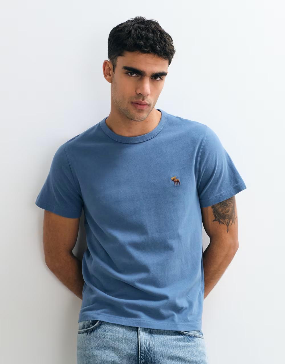 niebieski bawełniany t-shirt haft