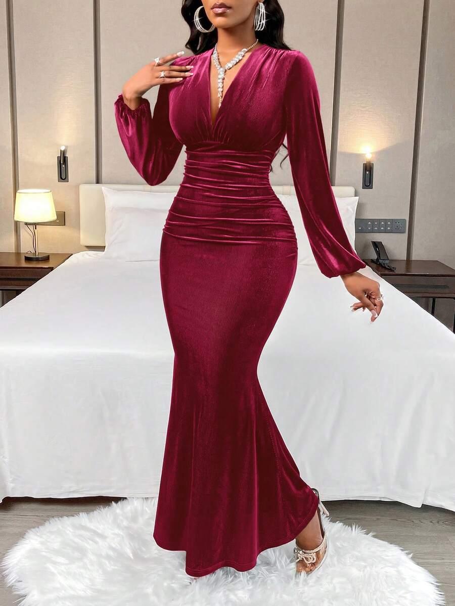 czerwona maxi sukienka v-neck