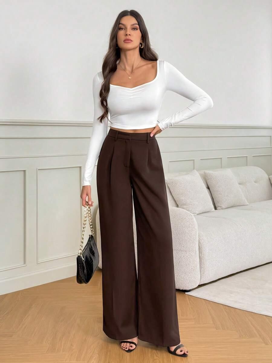 BRĄZOWE ELEGANCKIE SPODNIE WYSOKI STAN