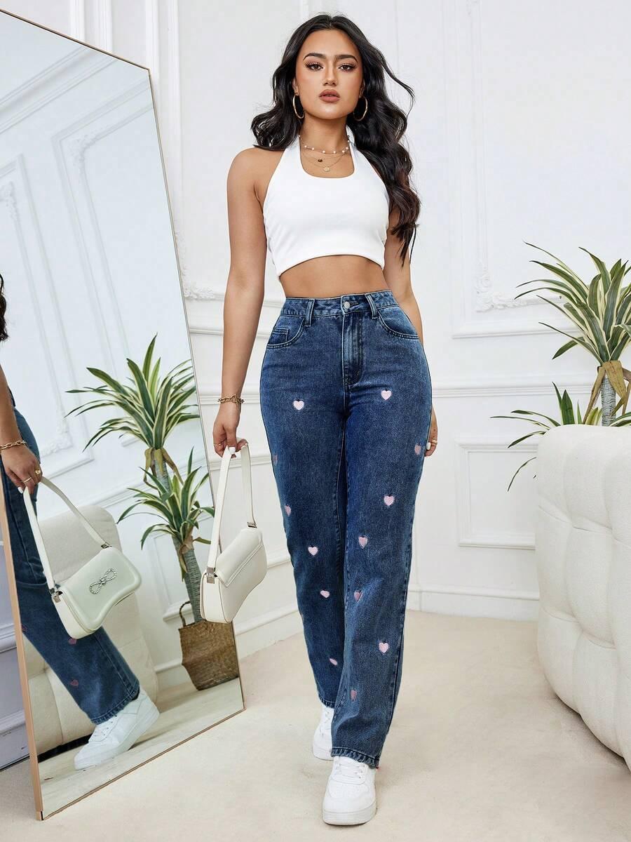 niebieskie jeansy serca