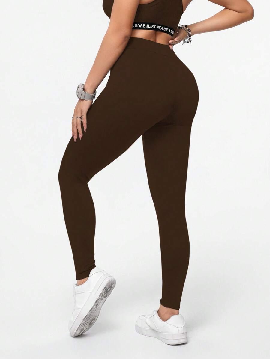 brązowe klasyczne legginsy