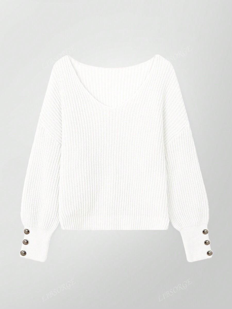 BIAŁY SWETER V-NECK