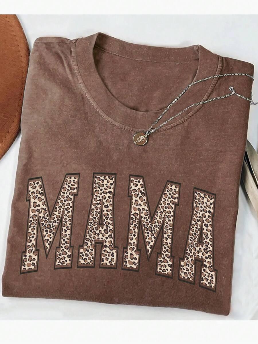 BRĄZOWY T-SHIRT napis mama