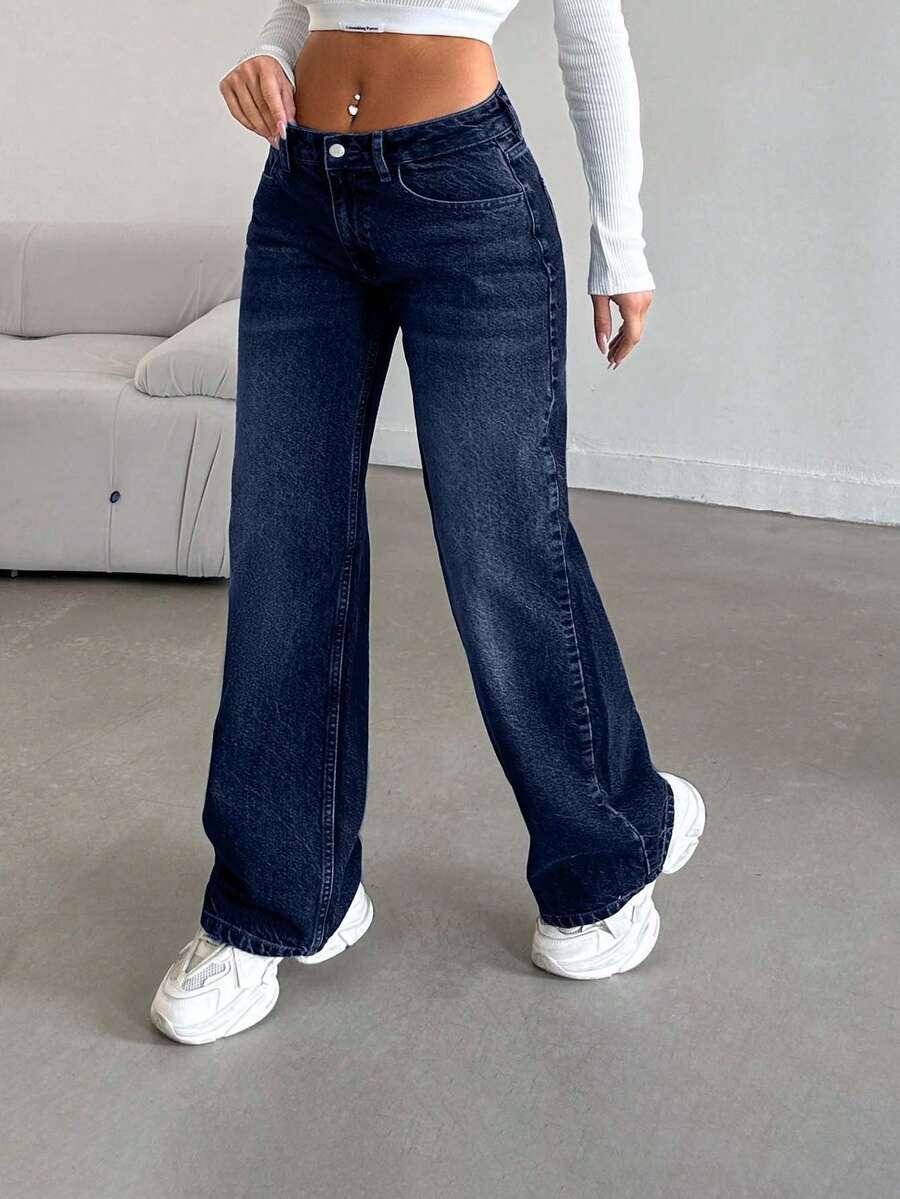 GRANATOWE SPODNIE JEANS 