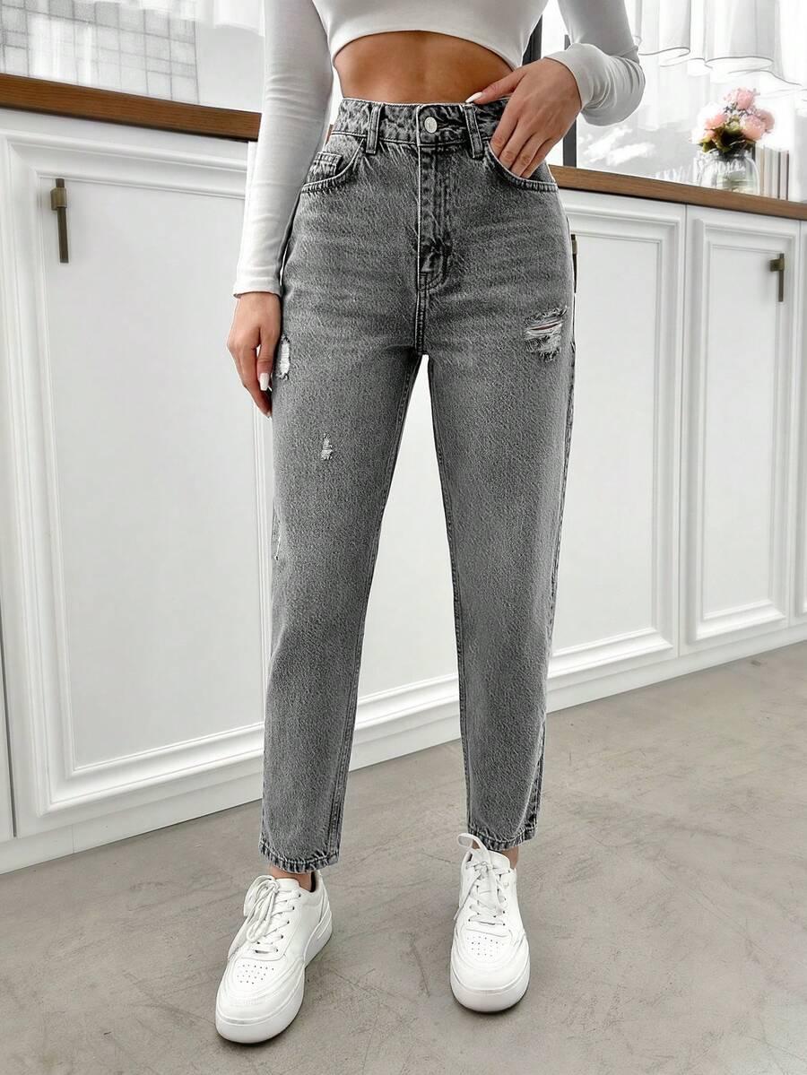 SZARE SPODNIE MOM JEANS