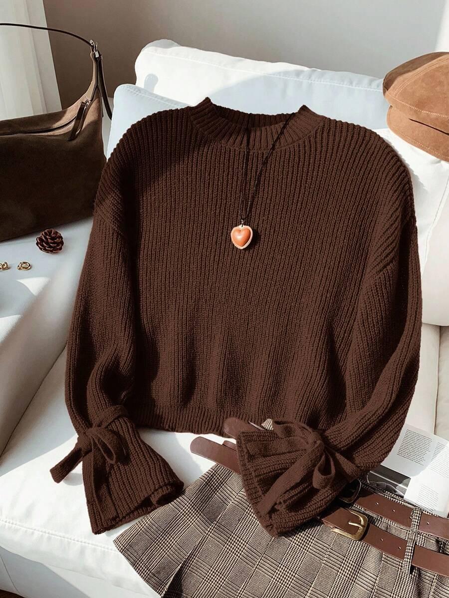 brązowy sweter wiązanie 