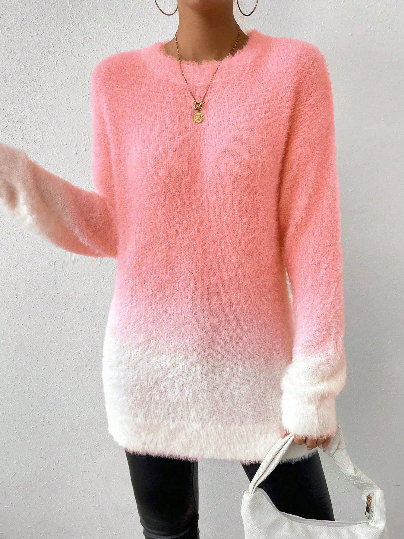 luźny sweter fluffy ombre casual 