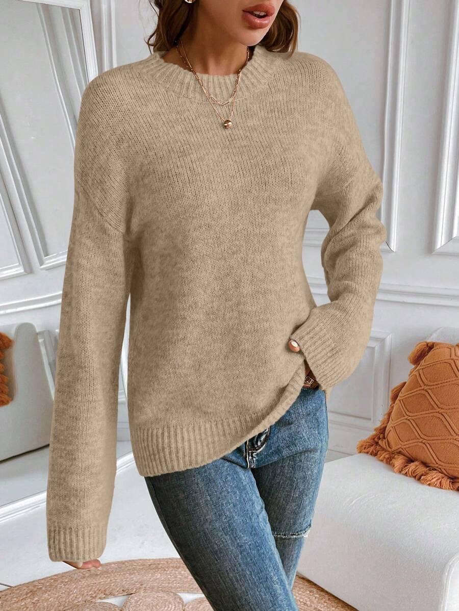 BEŻOWY SWETER OKRĄGŁY DEKOLT