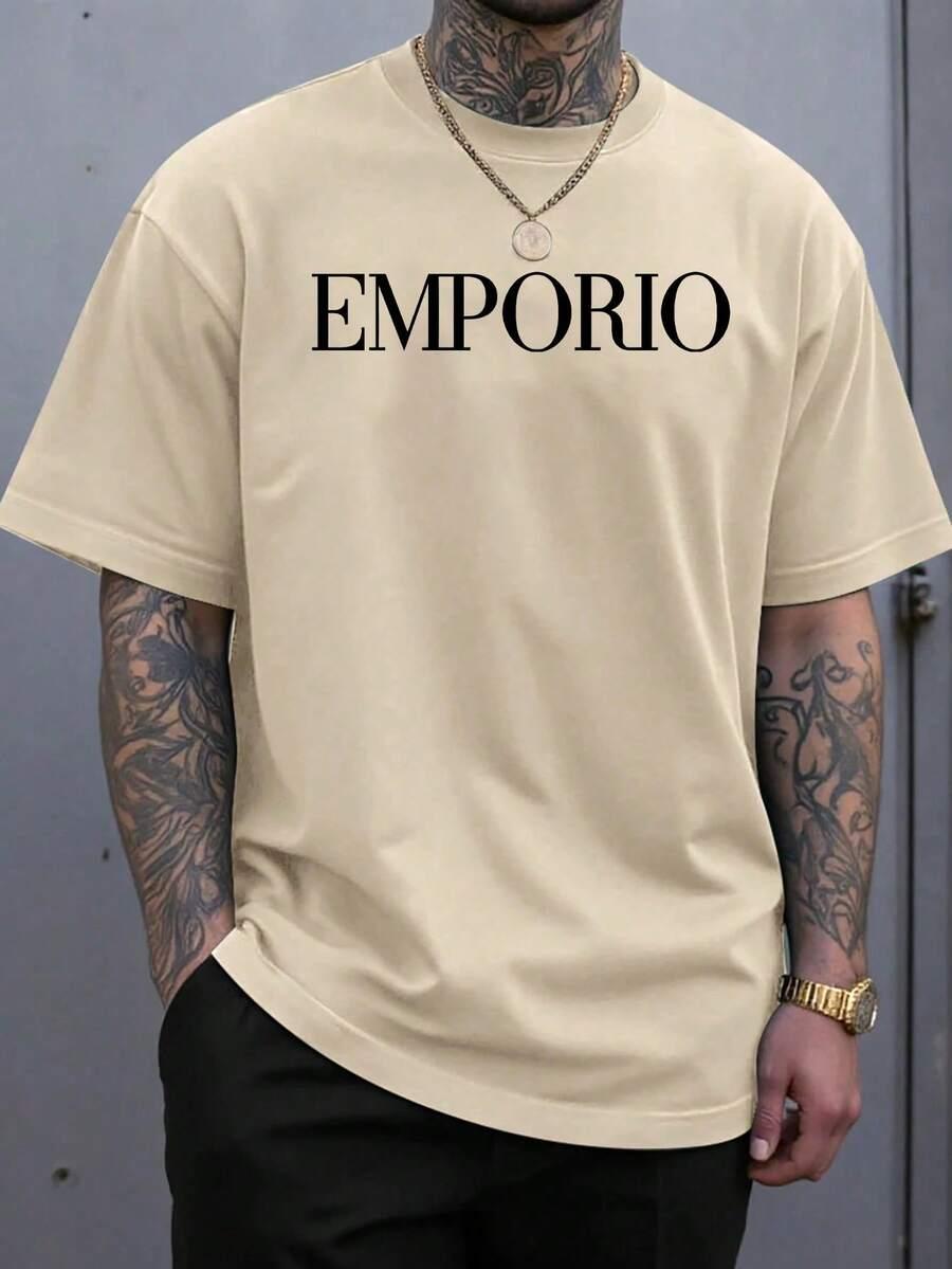 beżowy t-shirt nadruk