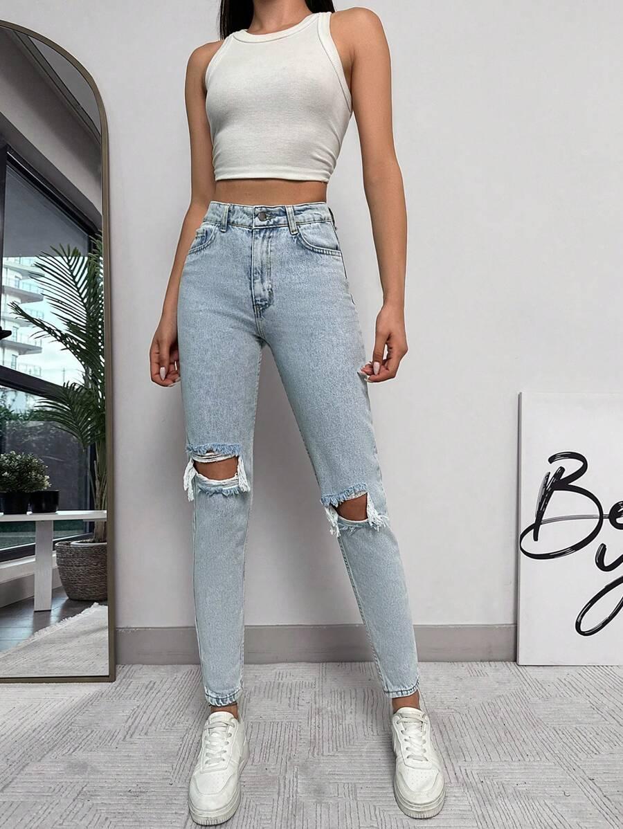 NIEBIESKIE SPODNIE JEANS PRZETARCIA 
