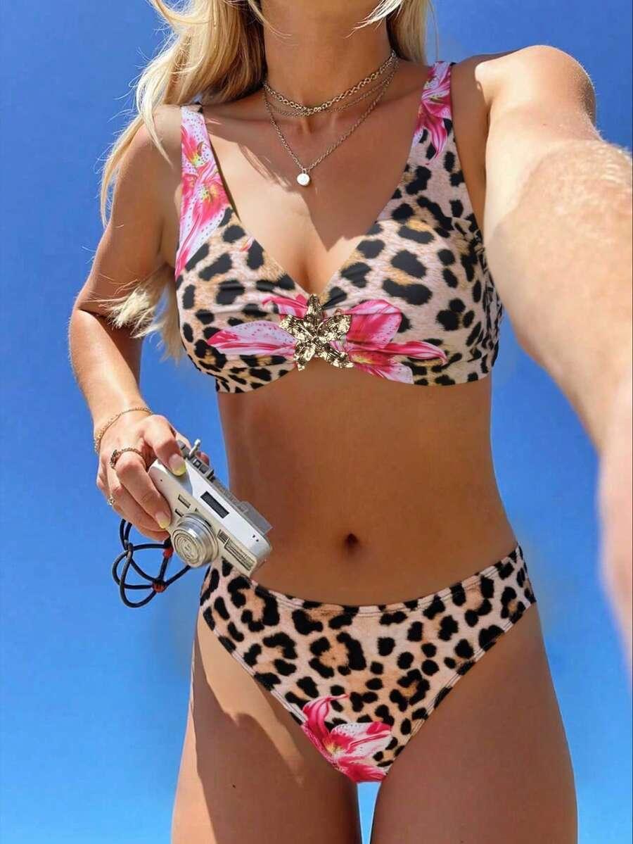 dwuczęściowy strój kąpielowy animal print