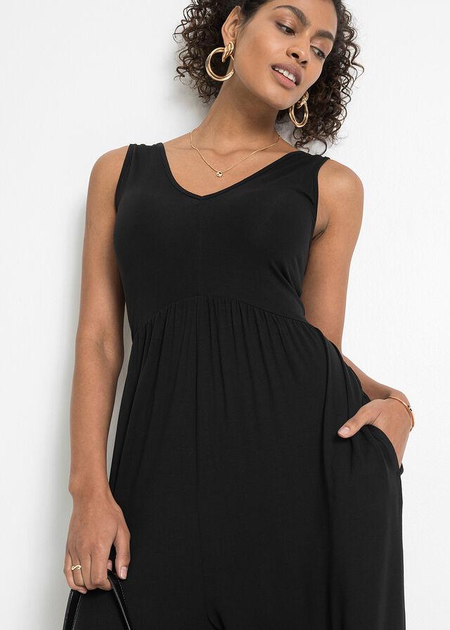 CZARNY KOMBINEZON BEZ RĘKAWÓW V-NECK