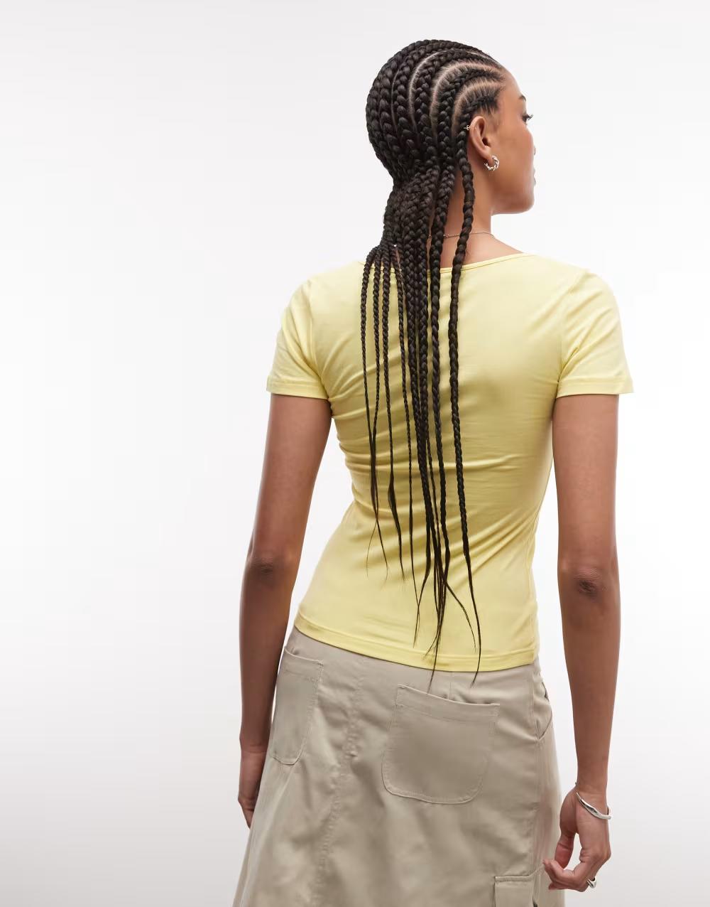 ŻÓŁTY T-shirt dekolt serek