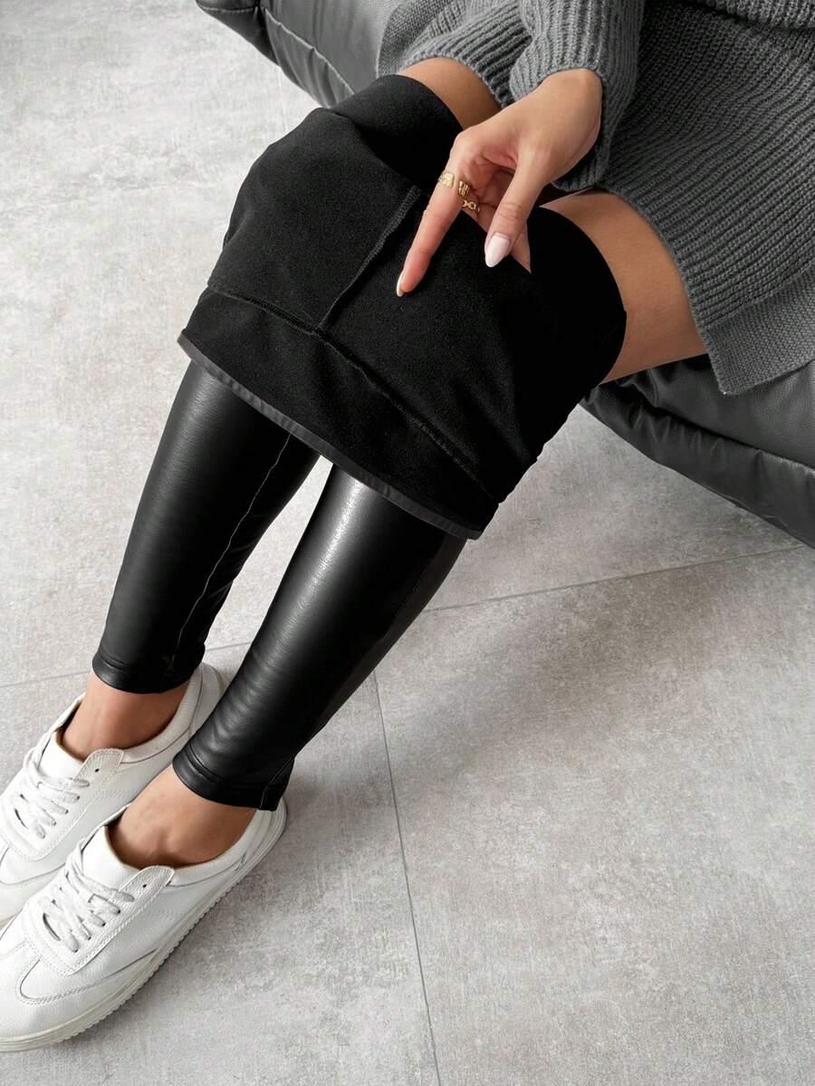 czarne legginsy imitacja skóry