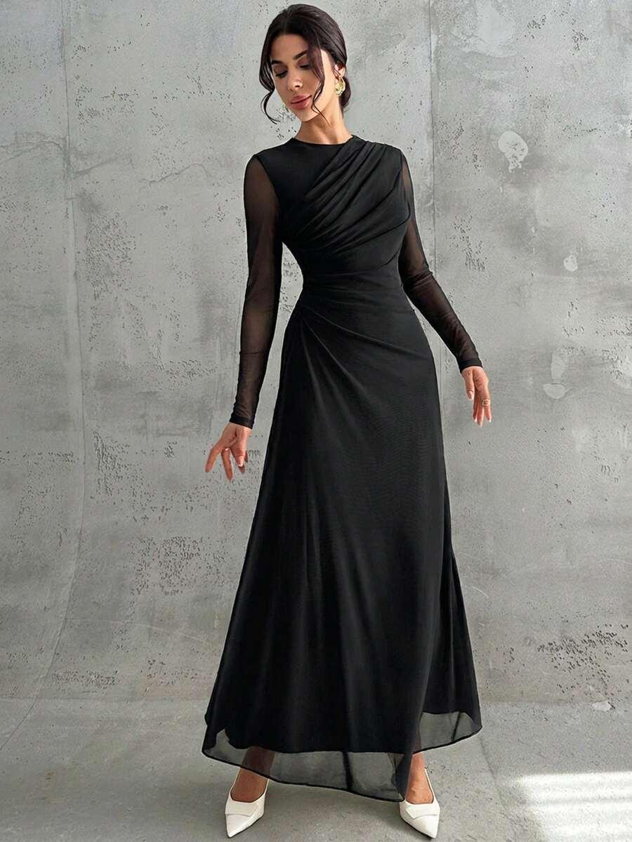 CZARNA MAXI SUKIENKA SIATECZKA