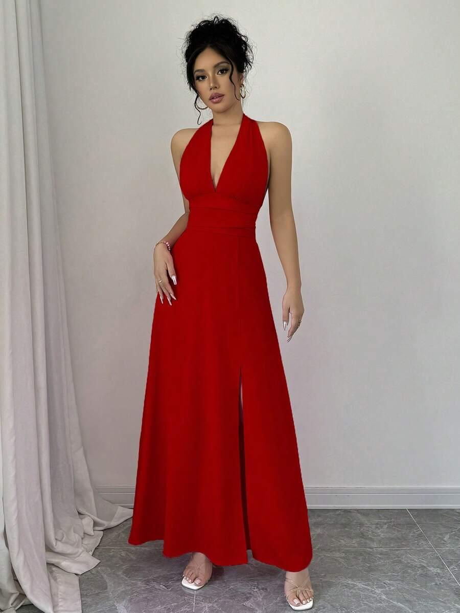 czerwona maxi sukienka