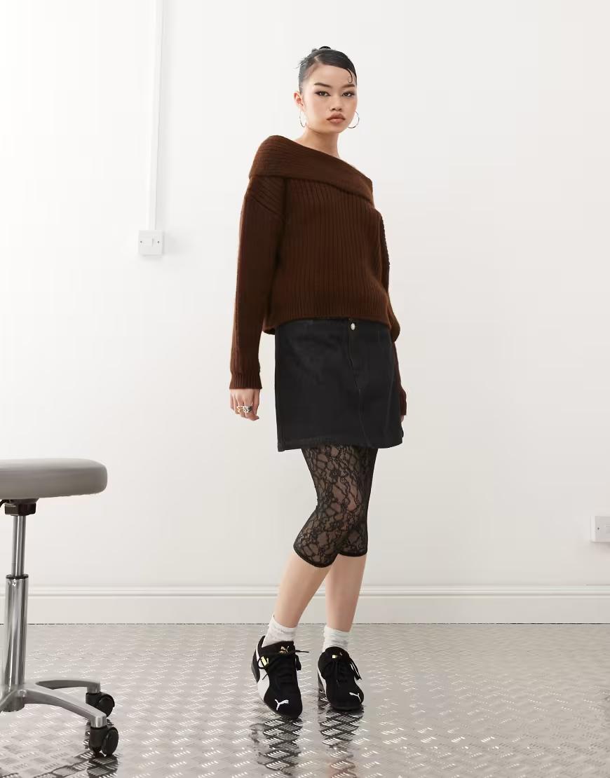 CZARNE LEGGINSY 3/4 KORONKA