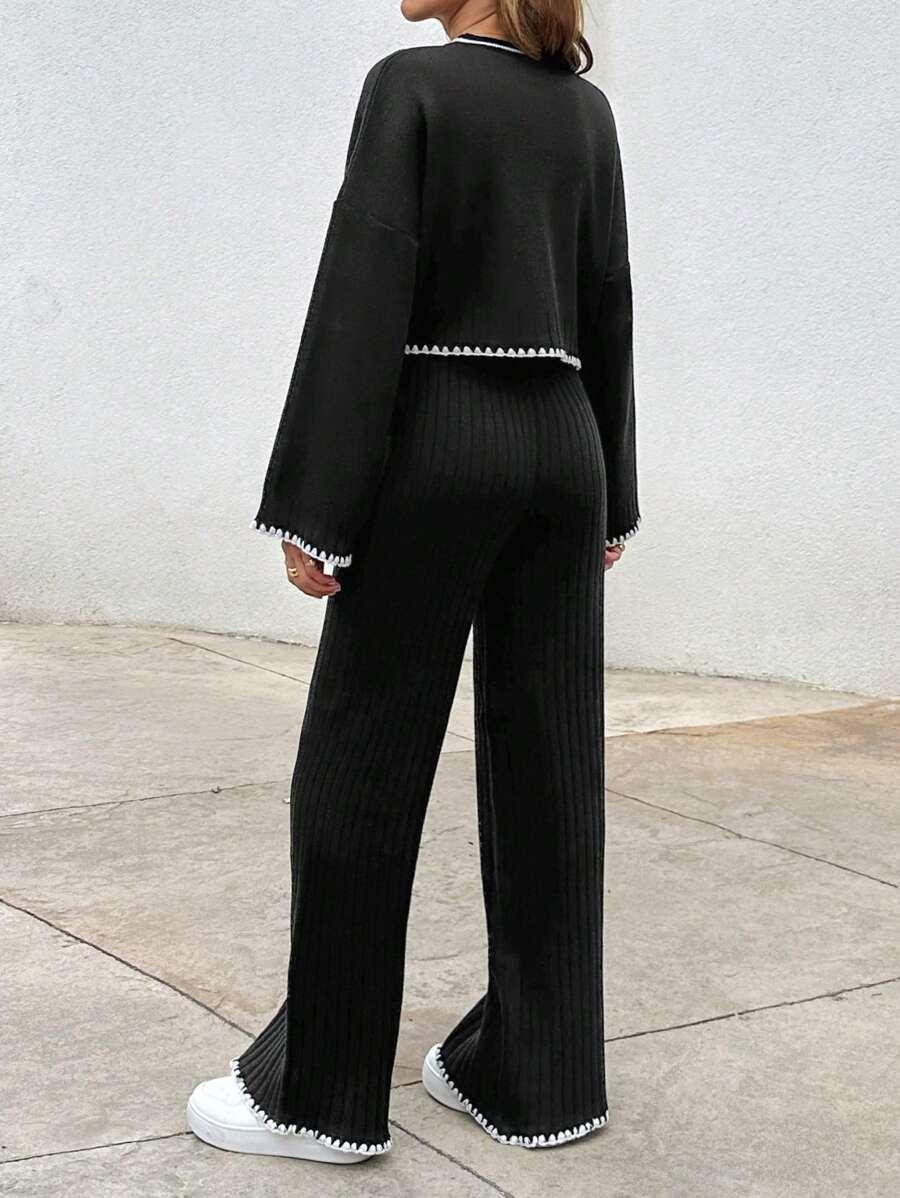 czarny komplet sweter spodnie