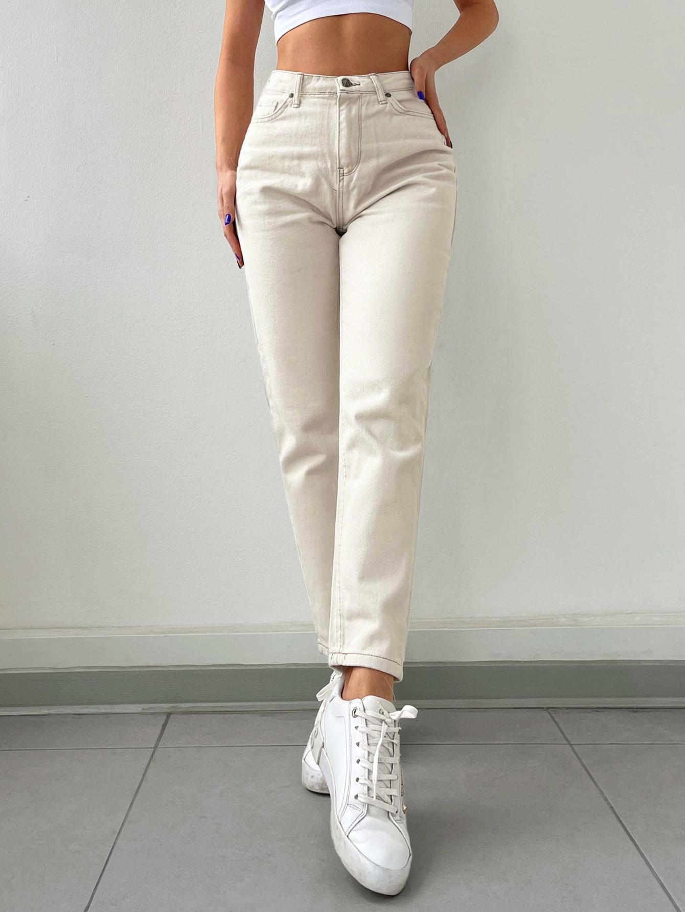 KREMOWE SPODNIE JEANS