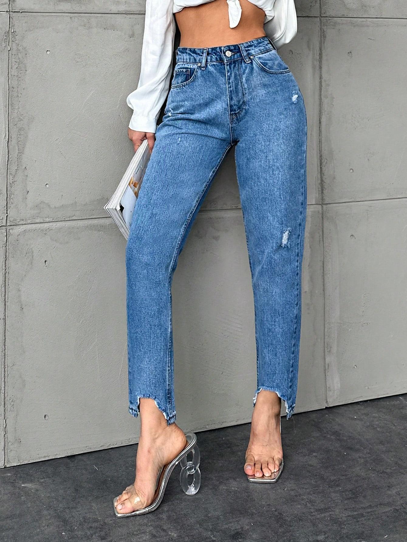 SPODNIE WYSOKI STAN RIPPED JEANS