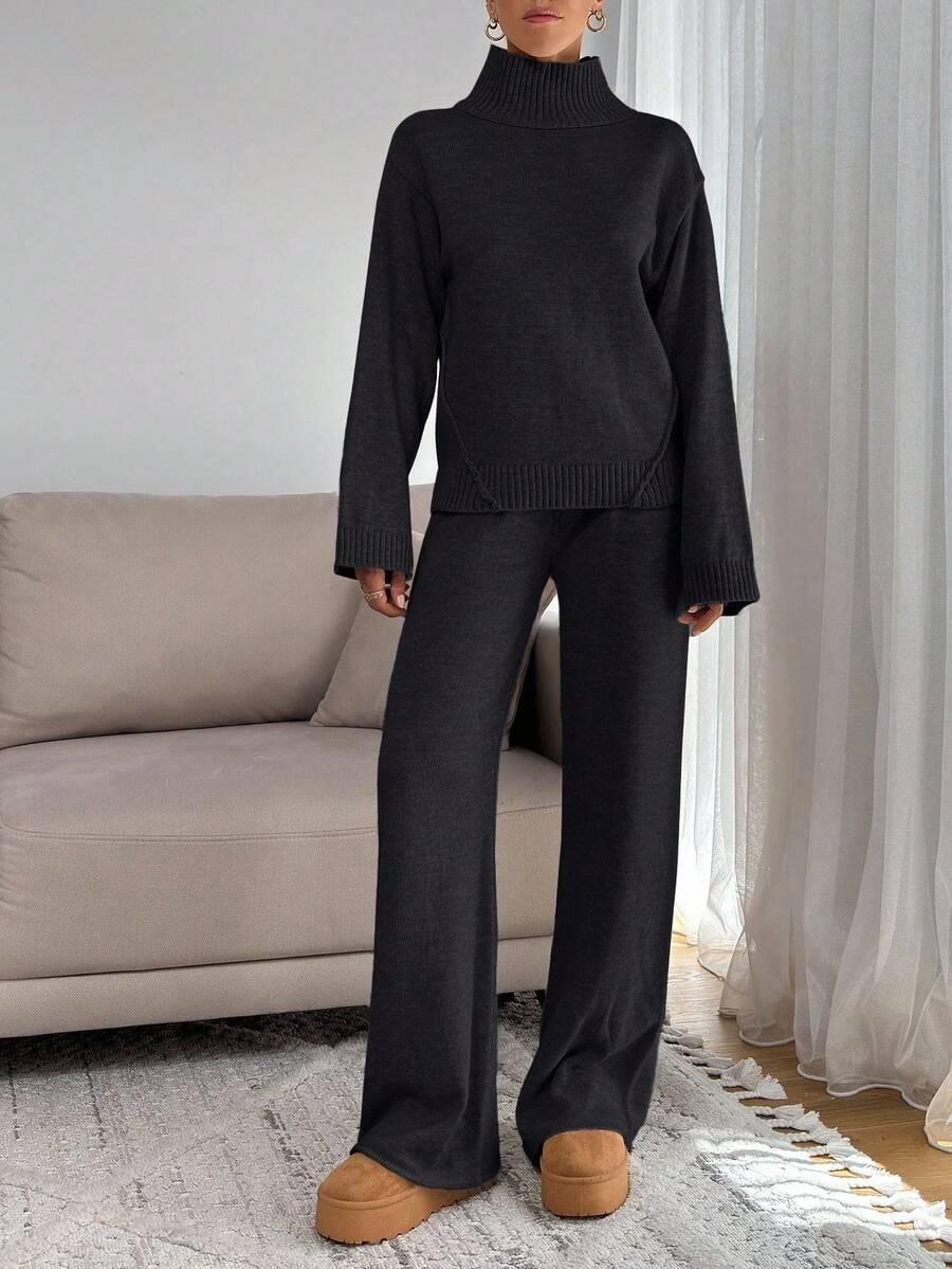 CZARNY KOMPLET SWETER SPODNIE