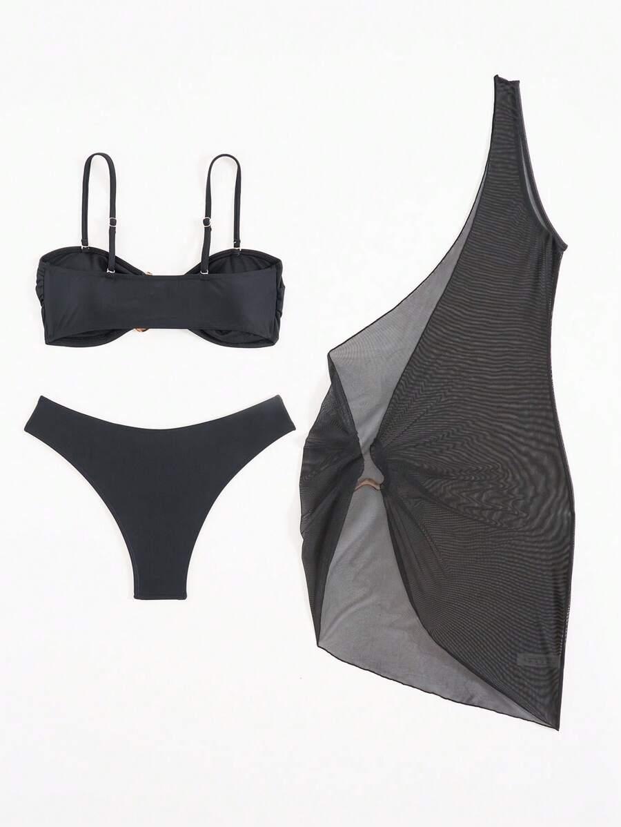 CZARNA GÓRA OD BIKINI pareo komplet