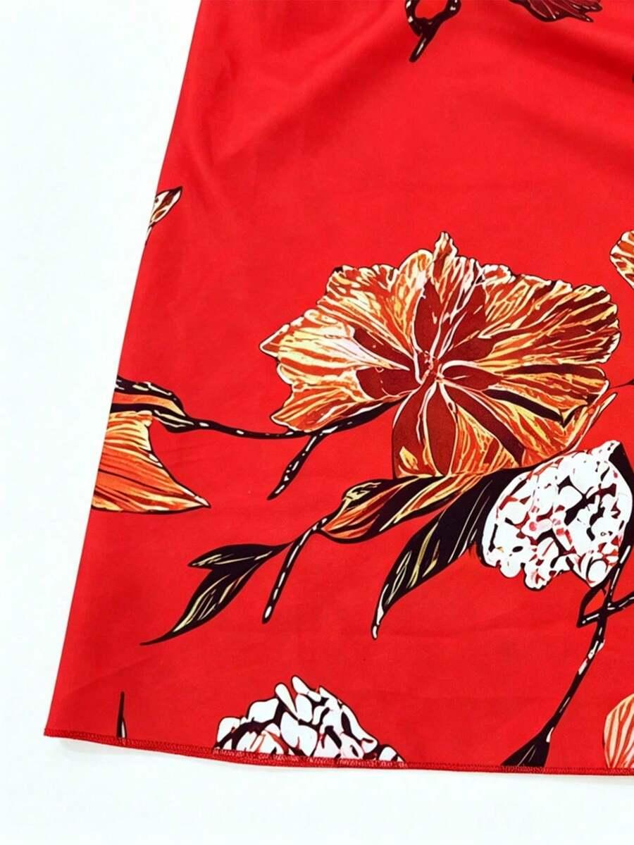 czerwona maxi sukienka print
