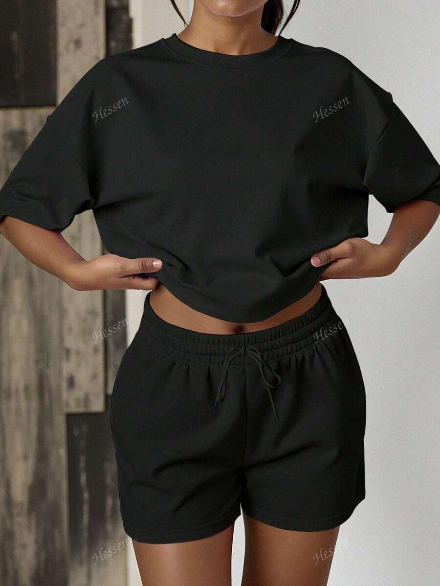 CZARNY KOMPLET T-shirt SPODENKI 